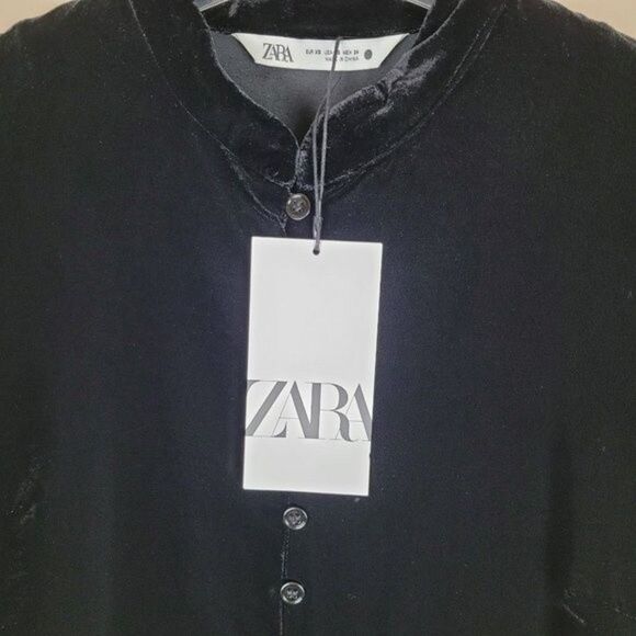Zara Black Velvet Embroidery Mini Dress Long Sleeve Size XS NWT - Picture 13 of 16